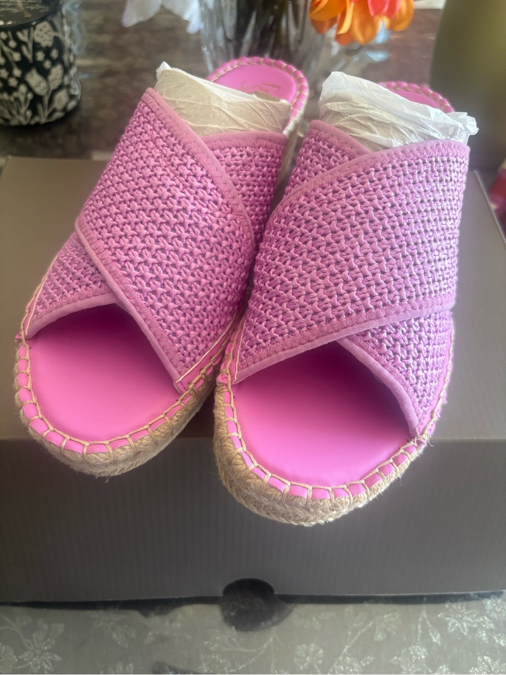 Franco Sarto 9 Lilac Woven Espadrille Slide Sandals
